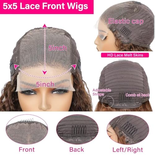 5x5 HD Lace Closure Wigs Human Hair Highlight Ombre 5x5 Deep Wave Closure Wig 180% Density P4/27 Wet And Wavy Lace Front Wigs for Black Women Glueless Honey Blonde Deep Curly Wig Human Hair 22 Inch