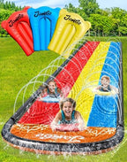 JAMBO Premium Triple Water Slide and 3 Bodyboards, Updated Model Slip Splash and Slide Heavy Duty Water Slides- 3-Way Sprinkler System, Splash Mat Pad, Backyard Outdoor Water Toys n Slides for Kids