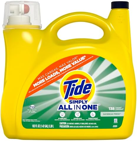 Tide Simply All-In-One Liquid Laundry Detergent, Daybreak Fresh Scent, 138 Loads, 182 fl oz