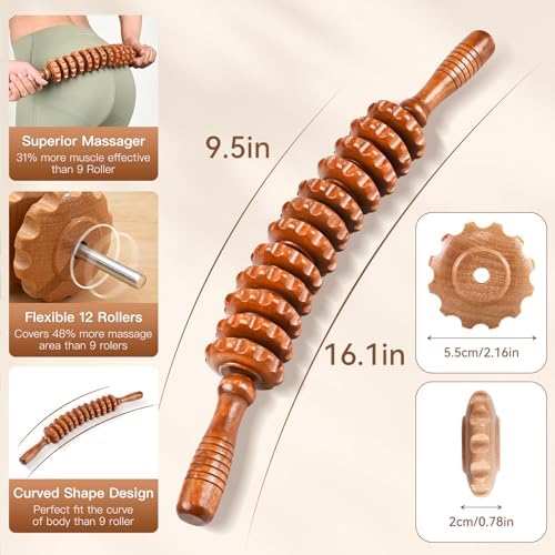 Wooden Cellulite Massage Roller Stick, Wood Therapy Massage Tools, Lymphatic Drainage Tool Cellulite Massager for Cellulite Reduction, Muscle Tension and Body Shaping, Contouring