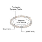 Savlano 8MM Cultured Freshwater Natural White Pearl Crystal Bead Stretch Bracelet 7 inches for Women Comes with Gift Box