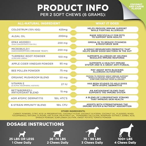 Googipet Dog Allergy Chews, Dog Allergy Relief & Itchy Skin Relief, Skin & Coat Supplement +Bee Pollen, Colostrum for Dogs, Coconut Oil, Probiotics, & Omega 3 Fish Oil to Reduce Constant Scratching