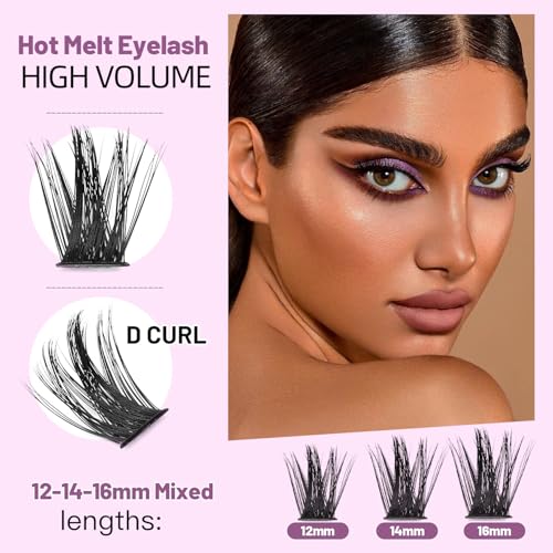 Large Tray- 10-20MM Available 120 Pcs D Curl Segmented Cluster Eyelashes Makeup DTY Volume Eye Lashes Extensions Natural Long Wide Stem Individual False Eyelashes (Lashes Kit-12-14-16mm)