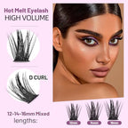 Large Tray- 10-20MM Available 120 Pcs D Curl Segmented Cluster Eyelashes Makeup DTY Volume Eye Lashes Extensions Natural Long Wide Stem Individual False Eyelashes (Lashes Kit-12-14-16mm)