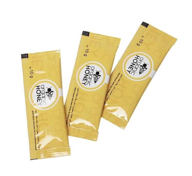 Organic Natural Honey infused with Natural Jelly, Honey Bee Pollen & 100% Mixed Natural Herbs (Large Pack of 24 Sachets 10Gram Each)