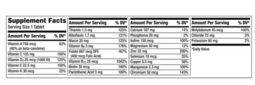 Silver Adults 50+ Multivitamin with Higher Vitamin C and Zinc, Heart Brain Eye Support, 325 Tablets