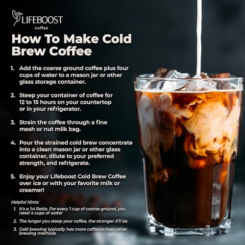 Lifeboost Dark Cold Brew Coffee - Low Acid Coarse Ground Coffee for Cold Brew - Single Origin Non-GMO USDA Organic Cold Brew Coffee Grounds - 3rd Party Tested For Mycotoxins & Pesticides - 12 Ounces