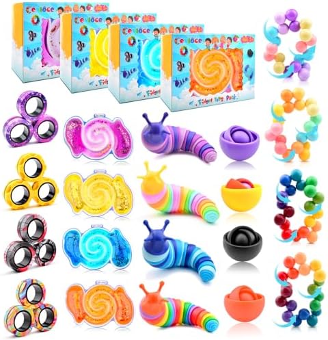 Cevioce 20Pcs Fidget Toys Adults Pack,Stocking Stuffers for Teens Boys Girls,Autism Sensory Toys with Fidget Spinner Slug Magnetic Rings,Squishy Fidget Toys ADHD Stress Relief,Party Favor for Kid-BPYO