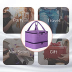 Nail Polish Organizer Case - Holds 42+ Bottles (15ml/0.5 fl.oz) and 1 Nail Lamp, Upgraded Double-layer Nail Polish Carrying Case Nail Polish Storage Bag with Handles (Purple)