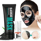 Peel Off Face Mask Blackhead Whiteheads Remover Masks Activated Charcoal Black Mask Purifying Peeling Facial Mask for Nose Pores Removal Reducing Cleansing Acne with Brush and Pimple Extractor Tools
