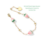 BSL juicy Women's Stylish Versatile Bracelet - Elegant White Flower, Pink Strawberry Charm, Fresh & Sweet Bohemian Design Jewelry, Perfect Friendship Gift for Friends & Loved Ones