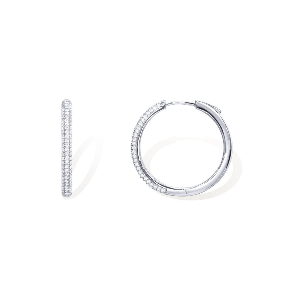 PAVOI 925 Sterling Silver CZ Hoop Earrings, White Gold, Size 30 Millimeters