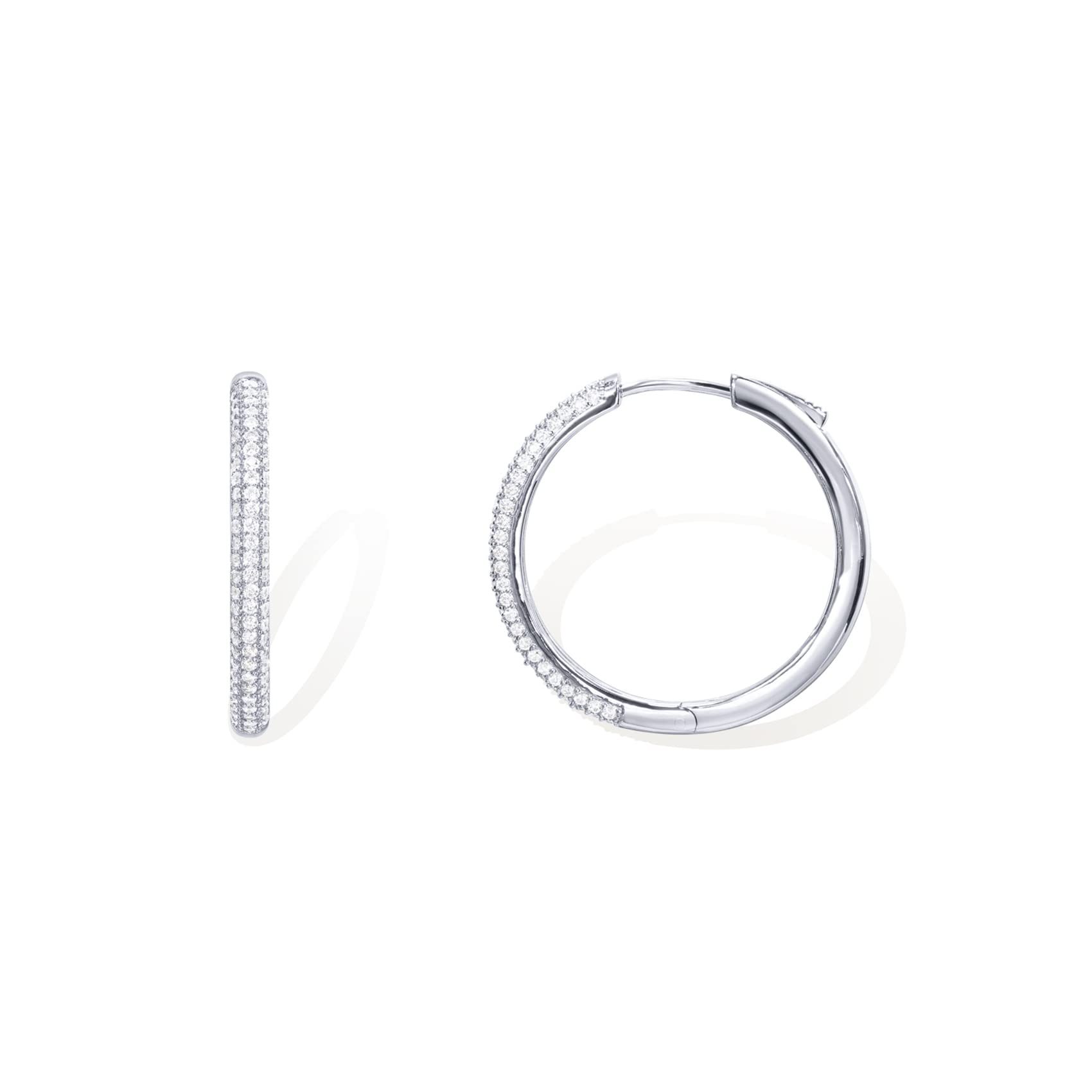 PAVOI 925 Sterling Silver CZ Hoop Earrings, White Gold, Size 30 Millimeters