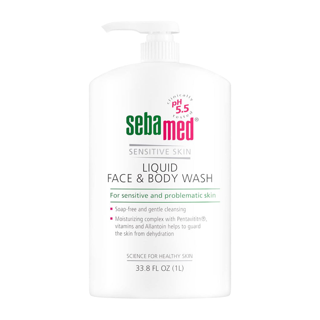 SEBAMED Sensitive Skin Face and Body Wash for Women and Men, pH 5.5, Mild Gentle Hydrating Cleanser, Hypoallergenic Body Wash, Dermatologist Recommended, 33.8 Fluid Ounces (1 Liter)