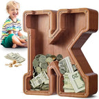 Summidate Large Wooden Piggy Bank for Kids Adults, Alphabets Letter A-Z Piggy Bank for Boys Girls, Coins Bills Change Bank Box Personalized Initial Name Kids Money Bank for Birthday Present and Decor