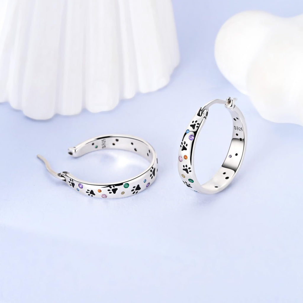 NARMO 925 Sterling Silver Hoops Colorful Pet Claws Earrings for Women