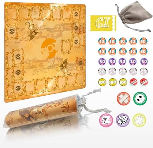 Playmat for Trading Card Game – 2-Player Trainer Mat with 31 Damage Counters and Professional Storage Bag