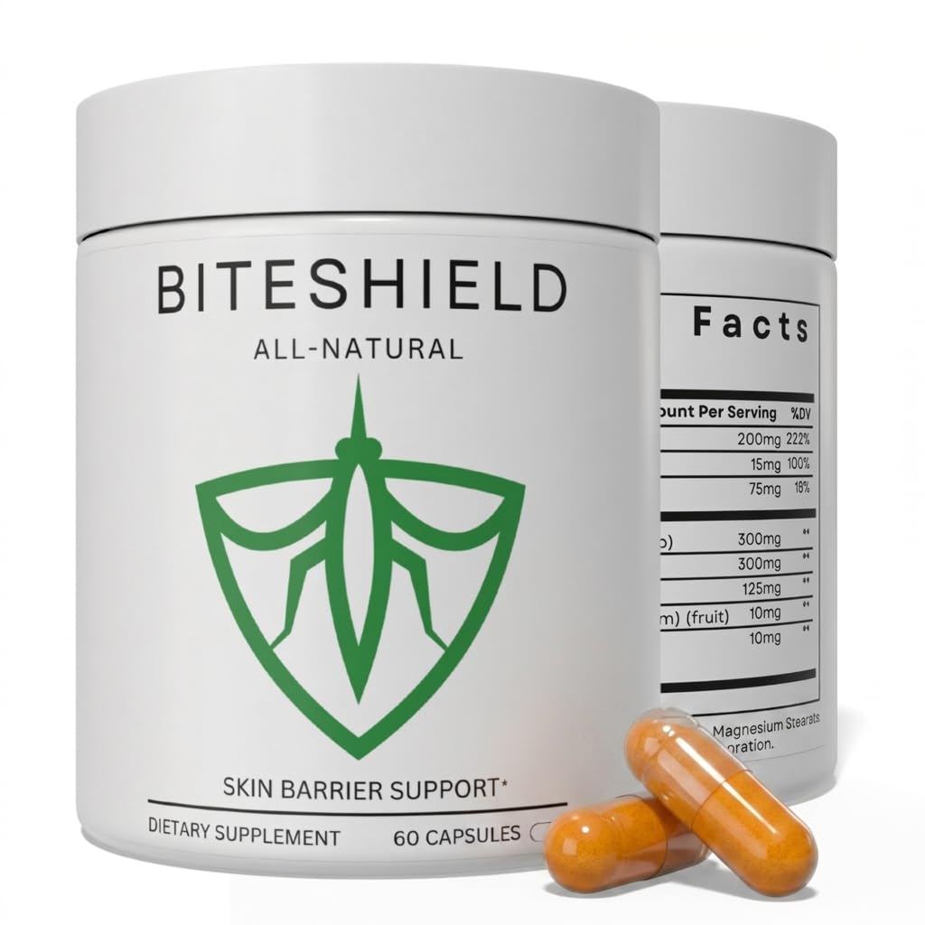 BITESHIELD Mosquito Repellent Pills for Humans — Daily Ingestible Supplement, Plant-Based, 24/7 Protection from Bug Bites — 60 Capsules, No Sprays or DEET