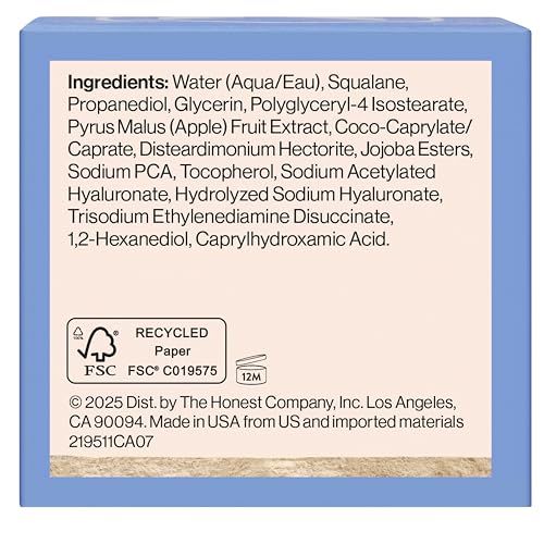 Honest Beauty Hydrogel Cream with Hyaluronic Acid, Lightweight Moisturizing Water, Gentle for Sensitive Skin, Fragrance-Free, Vegan 1.7, fl oz