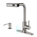 AVSIILE Brushed Nickel Touchless Kitchen Faucets with Pull Down Sprayer & Soap Dispenser, Single Hole & Handle, Pull Out Tap, Waterfall Stainless Steel Sink Faucet for Farmhouse Camper Laundry Rv Bar
