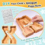 SummiDate Wooden Letter Piggy Bank| Piggy Bank for Boys Girls Toddler| Alphabet X Money Bank| Coin Bank Birthday Gift for Kids|Birthday Gift for Kids (X)