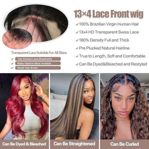 Sofeel HD Lace Front Wigs Human Hair 22 Inch 13x4 Body Wave FB/30 Ombre Lace Front Wig Human Hair Pre Plucked 180 Density Highlight HD Frontal for Black Women Balayage Highlight Colored