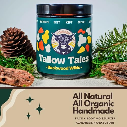 Handmade Grass-Fed & Finished Organic Tallow Cream | Face & Body Moisturizer | Backwood Wilds (Pine, Fir Needle, Frankincense & Rosemary Essential Oils) | For Sensitive, Dry & Irritated Skin (4 Fl Oz)(B1)