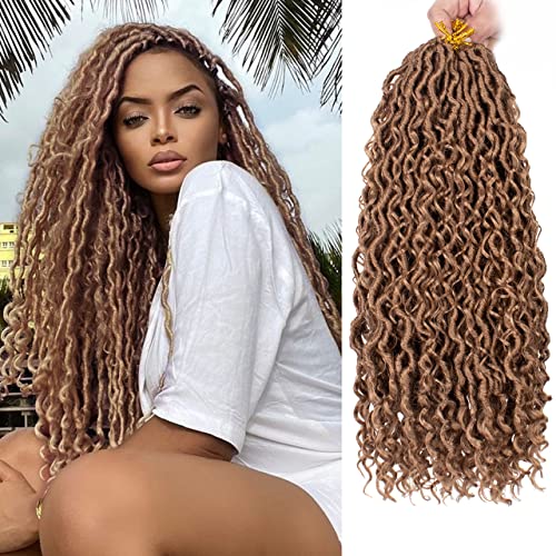 ZRQ 27 Goddess Locs Crochet Hair 18 Inch Boho Faux Locs Crochet Braids, 8 Packs Honey Blonde River Locs With Curly End For Women Hair Extension 27#