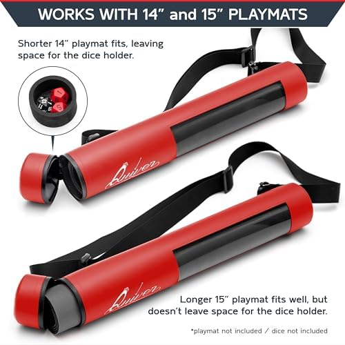 Quiver Time Red XL Orion Playmat Tube - TCG MtG Playmat Tube Case Bag with Waterproof Zipper, Hidden Dice Pocket, Adjustable Removable Shoulder Strap, See-Through Window, Fits 14" and 15" playmats