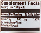 Amazon Elements Vitamin K2 100 mcg, Vegan, 65 Capsules, 2 Month Supply (Packaging May Vary) (Pack of 2)