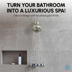 Luxury Spa Series Shower Head, 6 Spray Setting, 4.5 Inch Adjustable High Pressure Shower Head Fixture for Hard Water, 360-Degree Tilt Massage Shower System - Brushed Gold Shower Head