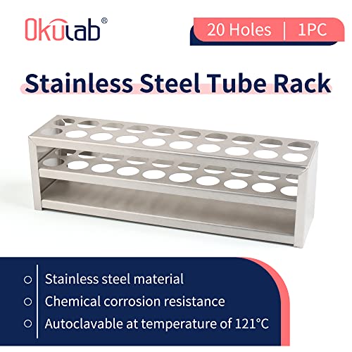 Test Tube Rack, 20 Holes Stainless Steel Test Tube Rack, with Extended Edges Providing Handles, Suitable for Tubes of Dia.≤21mm, Round Holes Test Tube Holder, for Classroom, Lab, TTRS20A1