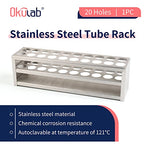 Test Tube Rack, 20 Holes Stainless Steel Test Tube Rack, with Extended Edges Providing Handles, Suitable for Tubes of Dia.≤21mm, Round Holes Test Tube Holder, for Classroom, Lab, TTRS20A1