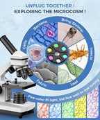 Compound Microscope for Adults & Kids - 100X-2000X High-Power Biological Microscope for Students, School Lab & Home Education, with Slides Set & Phone Adapter (White)