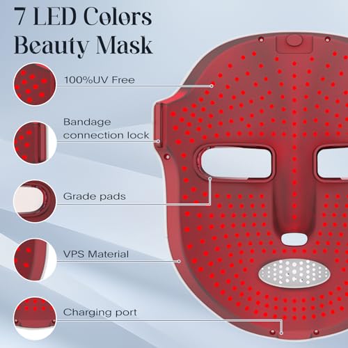 Led Face Mask Light Therapy, 7-1 Colors LED Facial Skin Care Mask, Red Light Therapy Mask for Face, Gold