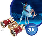 Aomekie Opera Glasses Binoculars 3X25 Theater Glasses Mini Binocular Compact with Chain for Adults Women in Musical Concert（Red）