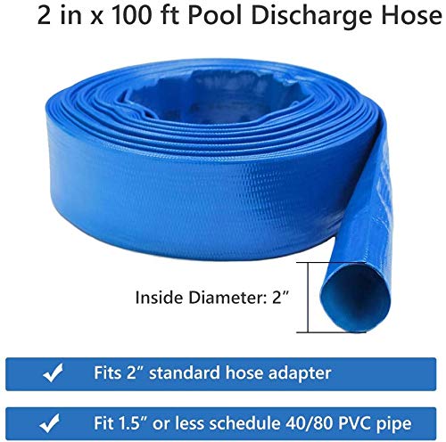 Eastrans 2" x 100 FT Heavy Duty Pool Backwash Hose, Reinforced PVC Lay Flat Discharge Hose, Weather Resistant & Burst Resistant with 2 Hose Clamps