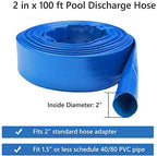Eastrans 2" x 100 FT Heavy Duty Pool Backwash Hose, Reinforced PVC Lay Flat Discharge Hose, Weather Resistant & Burst Resistant with 2 Hose Clamps