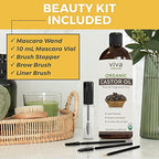 Organic Castor Oil for Eyelashes and Eyebrows - 16 fl oz, USDA Organic, Pure Hexane-Free Moisturizer Traditionally Used for Hair Growth, Natural Skin and Eyelash Serum, Cold Pressed with Beauty Kit