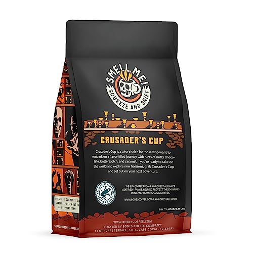 Bones Coffee Company Indiana Jones Crusader's Cup Flavored Coffee Beans, Whole Bean Coffee Medium Roast Low Acid, Scotcheroo Flavor (12 oz)
