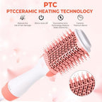 Hot Air Brush 4 in 1 Hair Dryer Brush，One Step Hair Dryer,Styler,Volumizer,Hair Curler,Negative Ion Anti-frizz Ceramic Titanium Barrel Hot Air Brush Hair Straightener Brush Pink White
