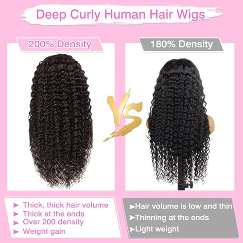 BVLBVL 32 Inch 13x6 Deep Wave Lace Front Wigs Human Hair Curly Human Hair Wig 200 Density HD Lace Frontal Curly Wig Human Hair