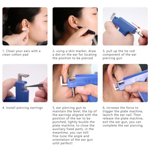 Ear piercing gun kit Reusable professional ear piercing gun kit, 24 surgical grade anti-sensitive piercing earrings, 10 cubic zirconia fashion earrings, 24 alcohol cotton sheets (silver)