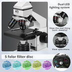Microscope for Adults Professional:Compound Microscope for Kids 8-12,100X-2000X Kids Microscope Kit with Prepared Microscope Slides and Covers,Plant Stereo Microscopes for Kids Homeschool Lab
