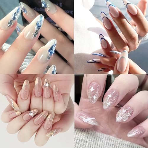 480PCS Nail Tips Clear False Nails Full Cover for Acrylic Fake Nails Kit 12 Sizes 2 Shapes Long Almond Square Pre-Shape for Salon Home DIY Gifts
