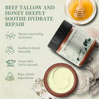 Beef Tallow for Skin, Beef Tallow and Honey Balm for Face and Body, Unscented Face Moisturizer, Deep Hydration & Sensitive Skin Care, 4.23oz