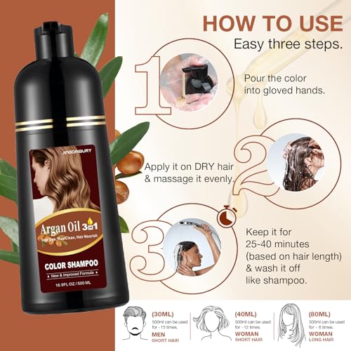 Dark Wine Red Hair Dye Shampoo 3 in 1 with Argan Oil, Instant Gray Hair Coverage in Minutes, Long-lasting Hair Color Shampoo Hair Dye, Shampoo Para Canas Mujer, Easy & Quick to Use for Men Women 500ML