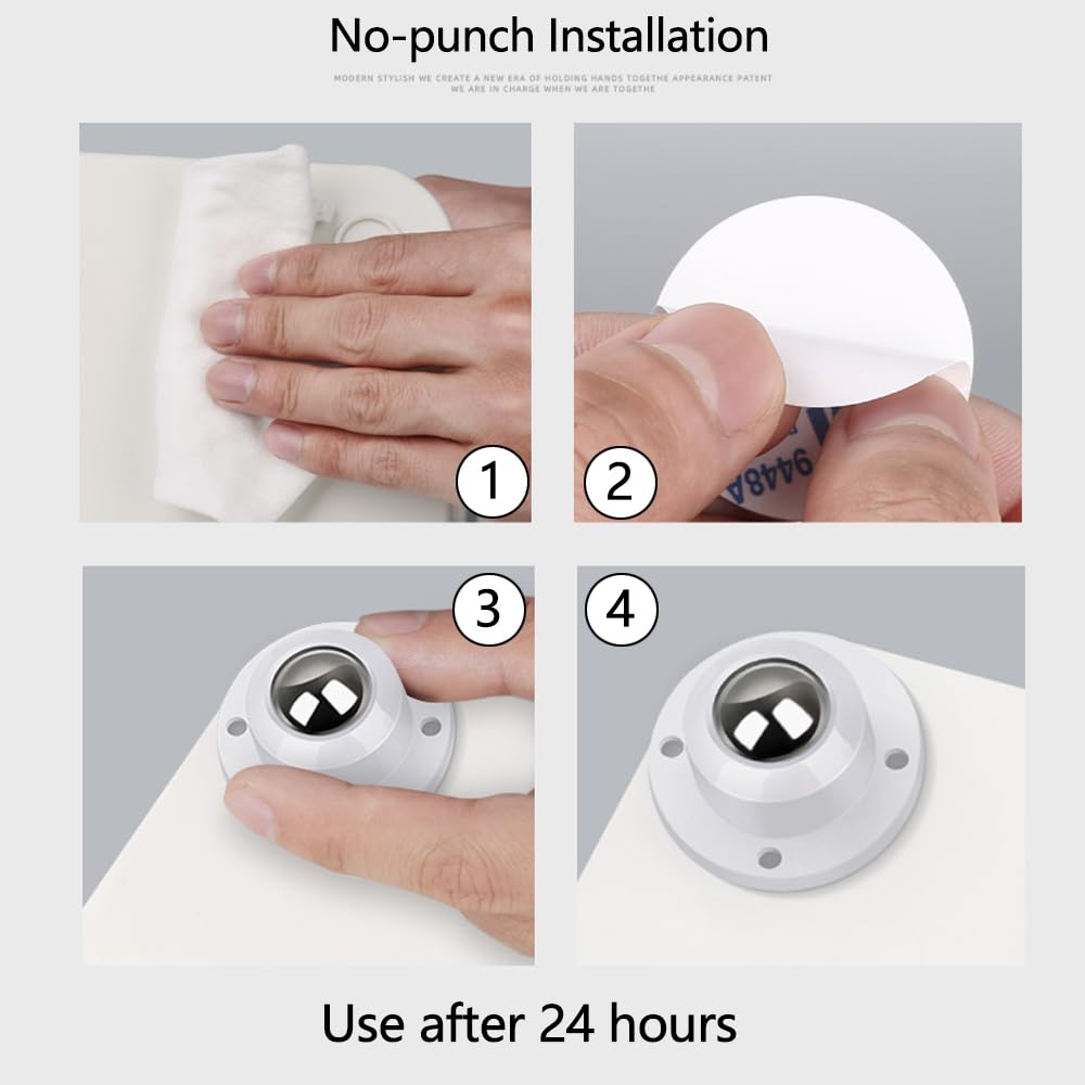 Dear Self Adhesive Caster Wheels for Furniture, Storage Box, Trash Can - Stainless Steel Universal Pulley 360 Degree Rotating Swivel Wheels - 0.8 Inch Low Profile - White - 12 Pack