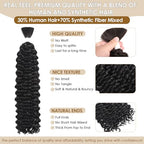 Human Braiding Hair Mixed Synthetic Braiding Hair for Boho Braids 2Bundles 130g Water Wave Bulk Human Hair for Braiding No Weft Hair Extensions Wet and Wavy Braiding Hair 18inch(1B)