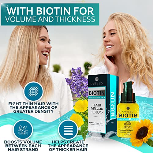 BELLISSO Biotin Hair Thickening Serum for Men and Women - Intense Strengthening Treatment Product with Natural Botanical Oil Blend to Help Boost Thin Hair - Repair Thinning Hair 2 Fl Oz (60ml)